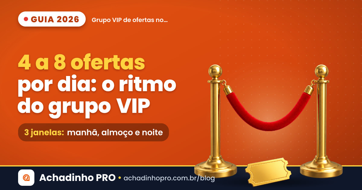 Capa do guia de grupo VIP de ofertas no WhatsApp: de 4 a 8 ofertas por dia em três janelas de envio